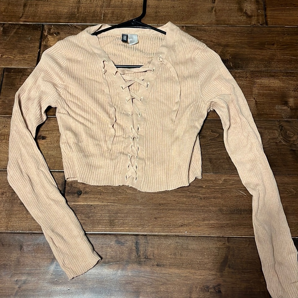 Tan ribboned front long sleeve.